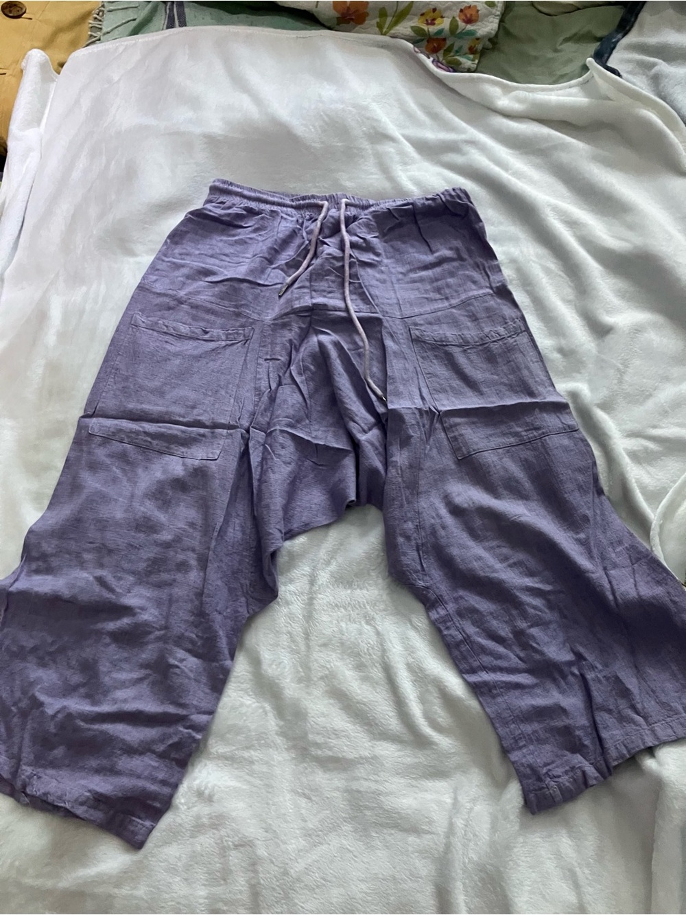 Relaxed Linen Blend Harem Pants in Lavender